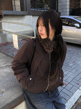 Hino Fluffy Fur Collar Pocket Jumper