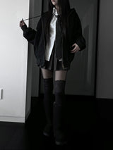 vintage fold denim hoodie zip-up