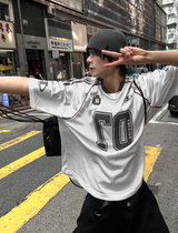 マットブラック & シルバーホワイトメッシュトラック半袖Tシャツ
