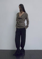 COWL NECK BLOUSE, DARK BROWN