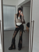 Boldy Eyelet Belted Bootcut Denim Pants