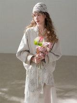 Lace Trim Embroidery Cream Spring Jacket Soft Feminine Casual Outer