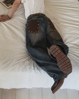 レートバックレザーポケットデニムパンツ