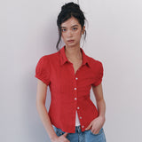 C COTTON JACQUARD HALF BLOUSE_RED