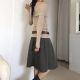 Rapshire Modal Overlock Ribbed Off Shoulder Long Sleeve T-Shirt