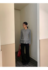 Gray Under Frill Layered Cardigan Top