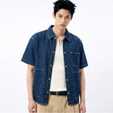Oversized Pocket Short-Sleeve Denim Shirt Indigo