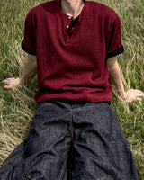 Near Henley Neck Cropped Knit Short Sleeve