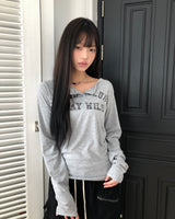 Quind Letter Button Long Sleeve T-Shirt