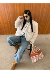 Beads Burton No Collar Round Fur Jacket