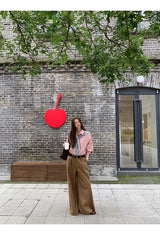 high-end pink loose fit long-sleeve shirt