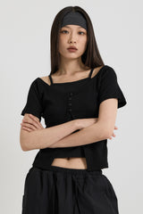 ノースリーブ レイヤードトップス, Black