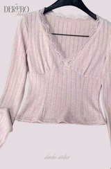 Daisy V-neck Lace Long Sleeve T-shirt