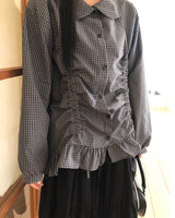 Rundi Check Shirred Round Collar Blouse
