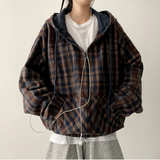 Ube Cozy Color High Neck Wool Checkhood Zip-Up