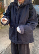Pump Check Color Matching Hood Bomber Padding Jumper