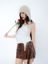 PLEATES WRAP SKIRT [BROWN]