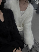 overfit blanc angora knit cardigan (unisex)