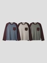 Pocket raglan mix-color long sleeves 3color