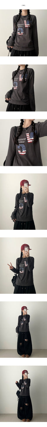 Dunk American Flag レタリング 長袖Tシャツ