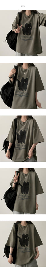 Wow キャットニット半袖Tシャツ