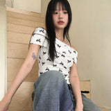 キャンディリボン柄オフショルダーTシャツ