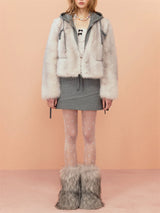 White Foxy Unique Cropped Fur Jacket