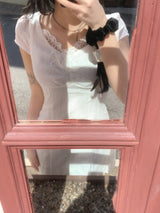 More Ribbon Eyelet Lace White Mini Dress 
