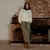 Flower Heavy Gauge Cardigan_Ivory