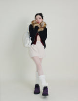 デッカウルフジョットフード付きファーニットジップアップジャケット (Wool Jacket)