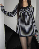 Bri Striped Shirring Long-Sleeve T-Shirt