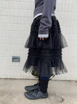 Samen Frill Tulle Banding Midi Skirt