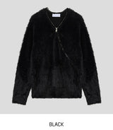 Unbalanced angora zipper knit