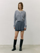 LOGO PLEATS MINI SKIRT GRAY