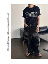 [Unisex] ダメージワイドデニムパンツ(2color)