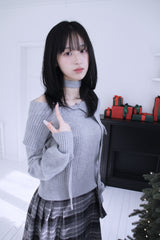 [Muffler SET] オフショルダーボタンストラップニット (3 colors)