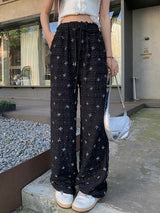Lace ribbon banding wide pants