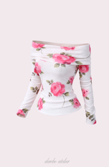 Pink rose off-shoulder long-sleeve top