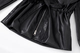 Waist Drawstring Leather Hood Jacket
