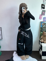 ハートタトゥー💕🖤ピンタックワイドパラシュートジョガーパンツ 🤍🖤🩷3カラー