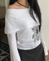 ベランシャーリングオフショルダーロングスリーブTシャツ