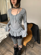 needs frill shirring blouse t