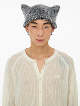 Section-dyed mohair cat ear hat with a fluffy texture