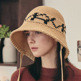 VA Digital Logo Cozy Knit Bonnet Hat / DarkBeige&Black