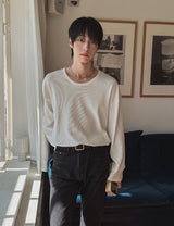 ピンズワッフルルーズフィットUネックロングスリーブ
