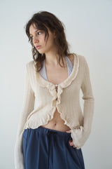 T/T Frill collar ribbed cardigan - beige