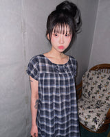 (2color) Double Button Check Flare Blouse