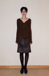 Button Bell Line Knit_Brown