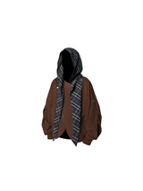 2510SWEAT_RELABEL Spatial Relations (Underlying Theme) Striped Check Detachable Hood Reversible Lapel Cropped Oversized Sweatshirt