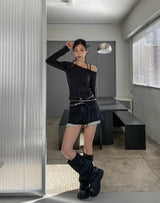 Line Overlock One Shoulder Long Sleeve